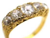 Victorian 18ct Gold Five Stone Diamond Carved Half Hoop Ring