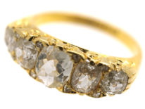 Victorian 18ct Gold Five Stone Diamond Carved Half Hoop Ring
