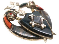 Victorian Scottish Heart Shaped Brooch With Shield & Swords