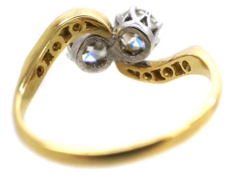 Edwardian 18ct Gold, Platinum & Diamond Crossover Ring
