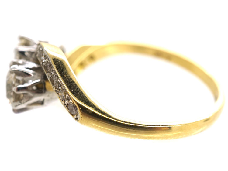 Edwardian 18ct Gold, Platinum & Diamond Crossover Ring