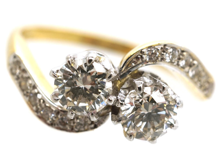 Edwardian 18ct Gold, Platinum & Diamond Crossover Ring