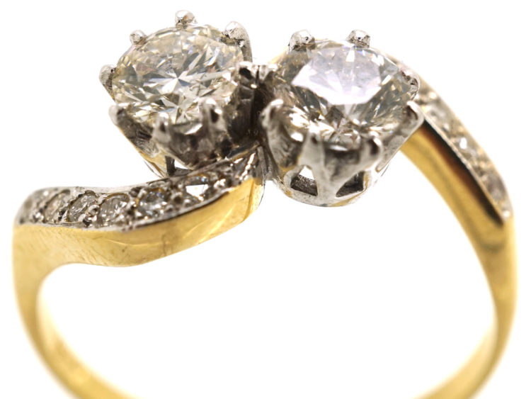Edwardian 18ct Gold, Platinum & Diamond Crossover Ring