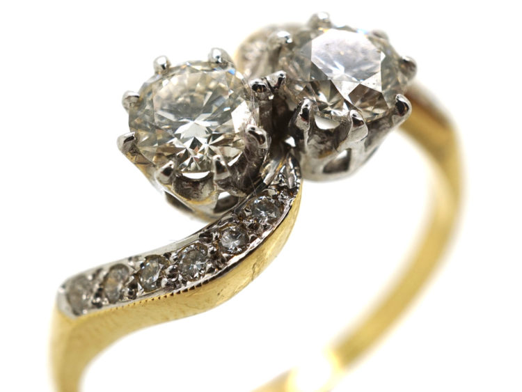 Edwardian 18ct Gold, Platinum & Diamond Crossover Ring