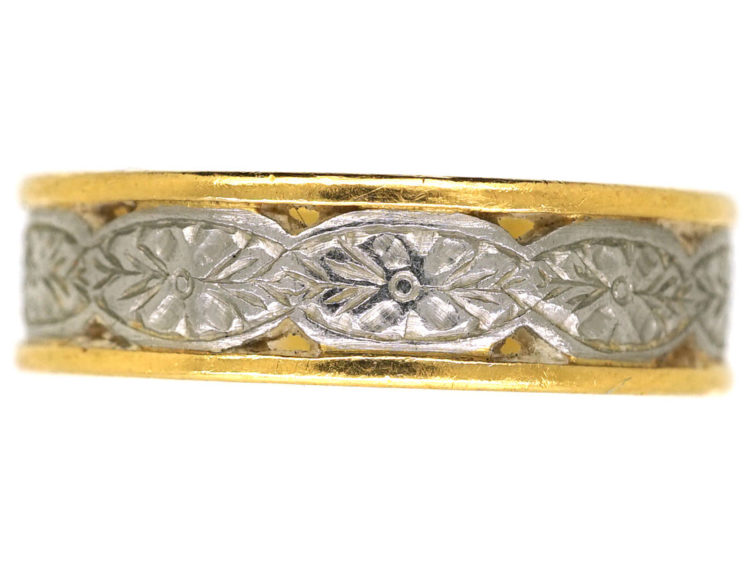 22ct Gold & Platinum Wedding Ring With Flower Motif