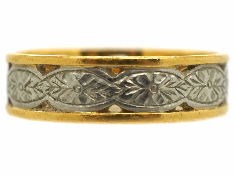 22ct Gold & Platinum Wedding Ring With Flower Motif