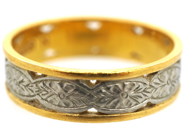 22ct Gold & Platinum Wedding Ring With Flower Motif