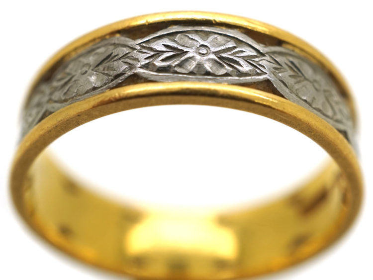 22ct Gold & Platinum Wedding Ring With Flower Motif