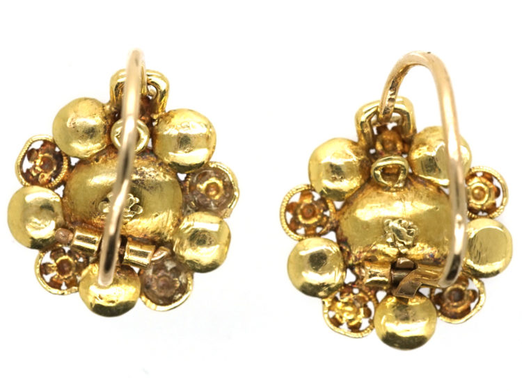Georgian 18ct Gold, Emerald & Pearl Cluster Earrings