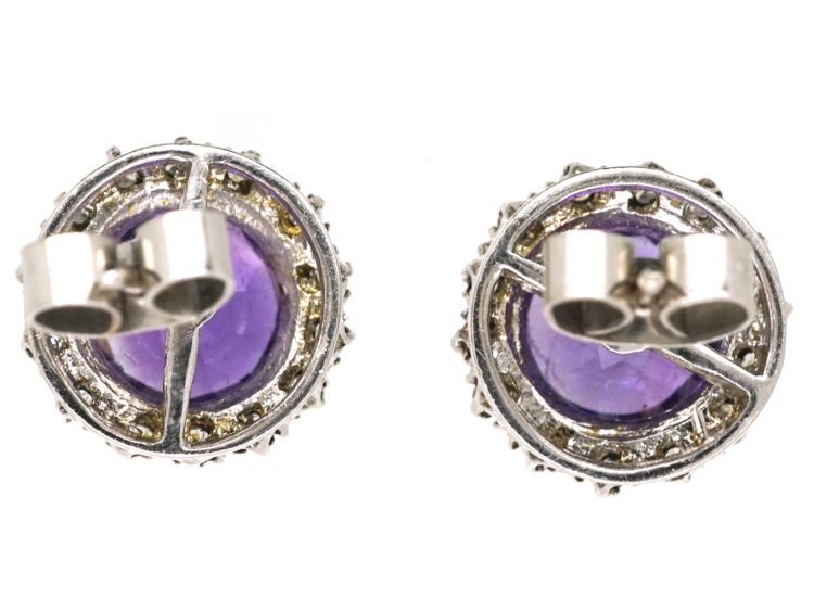 9ct White Gold, Amethyst & Diamond Cluster Earrings