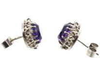 9ct White Gold, Amethyst & Diamond Cluster Earrings
