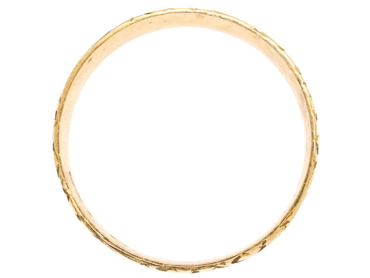 Edwardian 18ct Gold Large Wedding Ring Engraved With Ivy & Hearts
