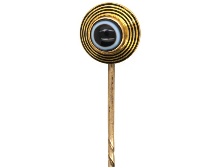 Victorian 18ct Gold, Black Enamel & Banded Onyx Tie Pin