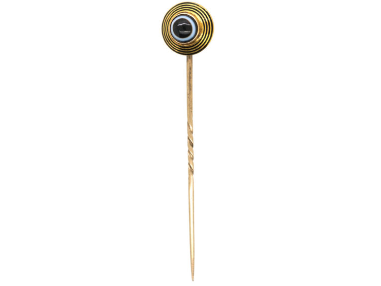 Victorian 18ct Gold, Black Enamel & Banded Onyx Tie Pin