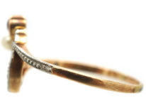 Art Nouveau 14ct Gold & Platinum, Ruby, Pearl & Diamond Flower Sprig Ring