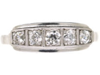 Art Deco 14ct White Gold & Diamond Five Stone Ring