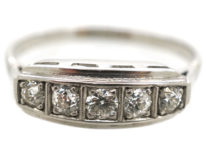 Art Deco 14ct White Gold & Diamond Five Stone Ring