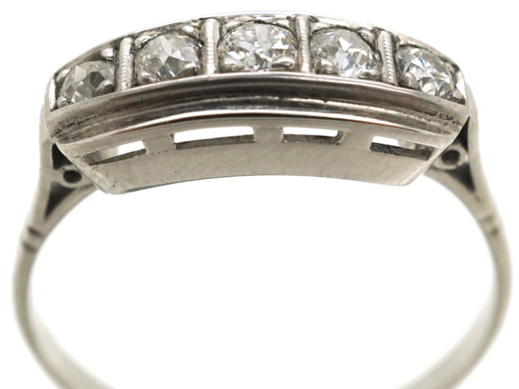 Art Deco 14ct White Gold & Diamond Five Stone Ring