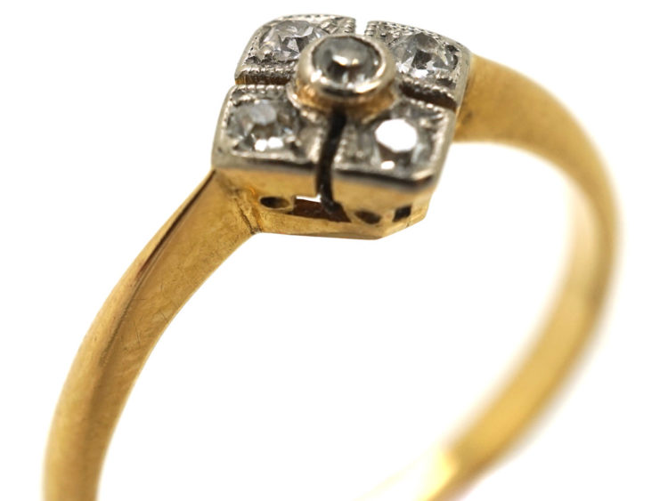 Art Deco 18ct Gold & Platinum, Diamond Shaped, Diamond Set Ring