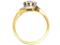 Art Deco 18ct Gold & Platinum Diamond Solitaire Ring With Leaf Detail