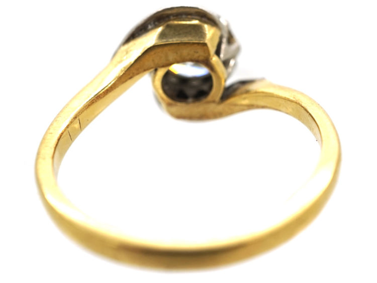 Art Deco 18ct Gold & Platinum Diamond Solitaire Ring With Leaf Detail