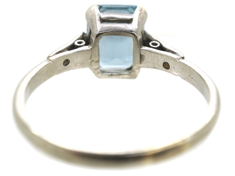 Art Deco 18ct White Gold, Aquamarine & Diamond Ring