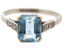 Art Deco 18ct White Gold, Aquamarine & Diamond Ring