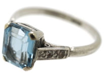 Art Deco 18ct White Gold, Aquamarine & Diamond Ring