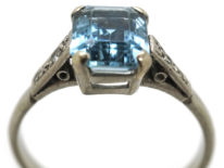 Art Deco 18ct White Gold, Aquamarine & Diamond Ring
