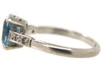Art Deco 18ct White Gold, Aquamarine & Diamond Ring