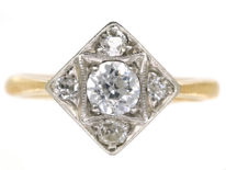 Art Deco 18ct Gold & Platinum, Diamond Shaped Ring Set With Diamonds