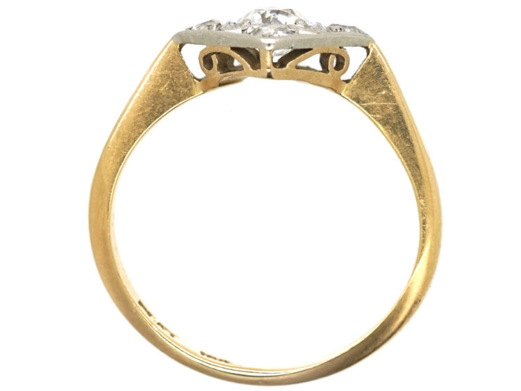 Art Deco 18ct Gold & Platinum, Diamond Shaped Ring Set With Diamonds