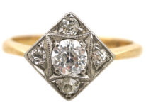 Art Deco 18ct Gold & Platinum, Diamond Shaped Ring Set With Diamonds