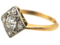 Art Deco 18ct Gold & Platinum, Diamond Shaped Ring Set With Diamonds