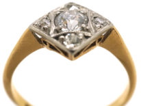 Art Deco 18ct Gold & Platinum, Diamond Shaped Ring Set With Diamonds