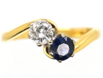 Edwardian 18ct Gold, Sapphire & Diamond Crossover Ring
