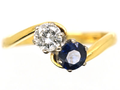 Edwardian 18ct Gold, Sapphire & Diamond Crossover Ring