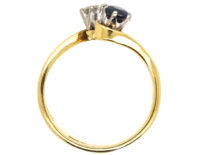 Edwardian 18ct Gold, Sapphire & Diamond Crossover Ring