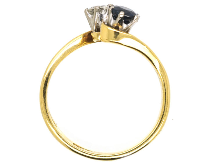 Edwardian 18ct Gold, Sapphire & Diamond Crossover Ring