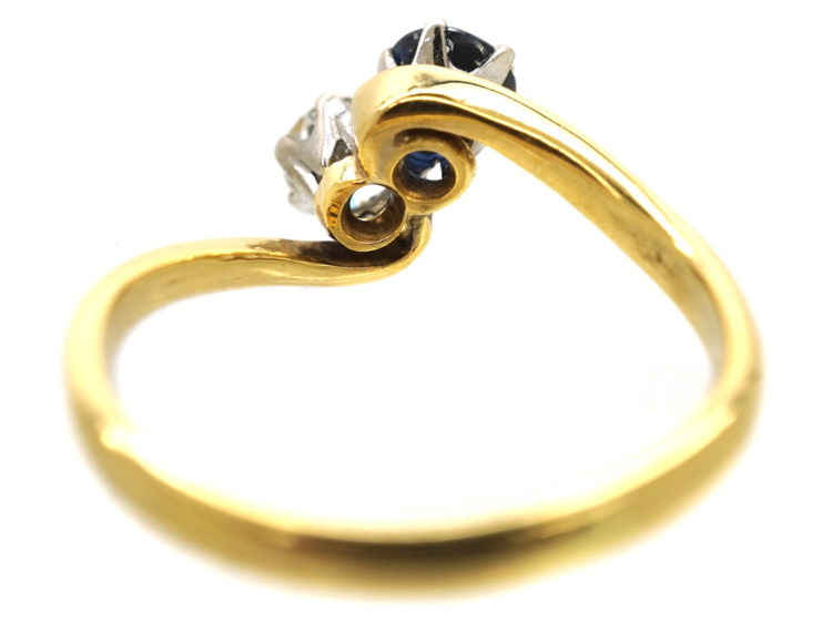 Edwardian 18ct Gold, Sapphire & Diamond Crossover Ring