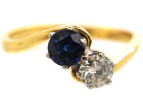 Edwardian 18ct Gold, Sapphire & Diamond Crossover Ring