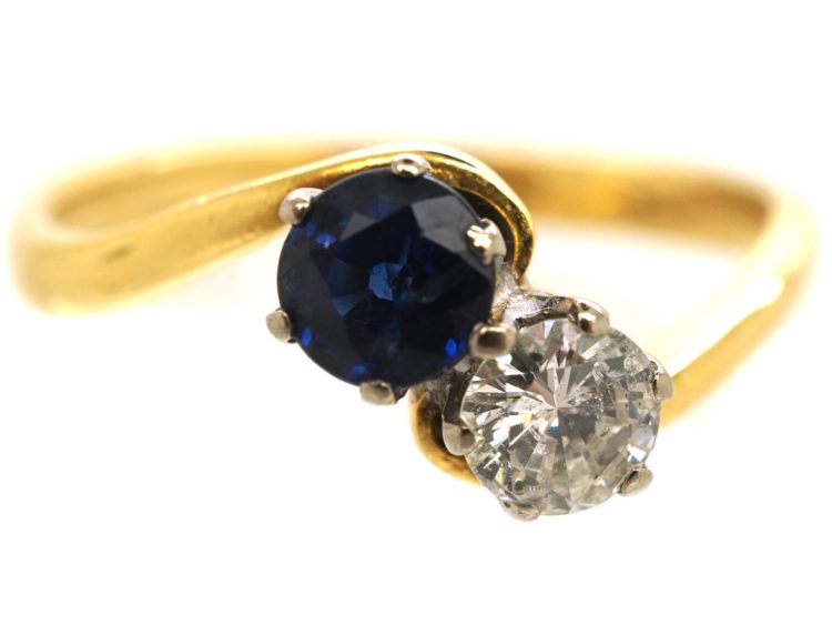 Edwardian 18ct Gold, Sapphire & Diamond Crossover Ring