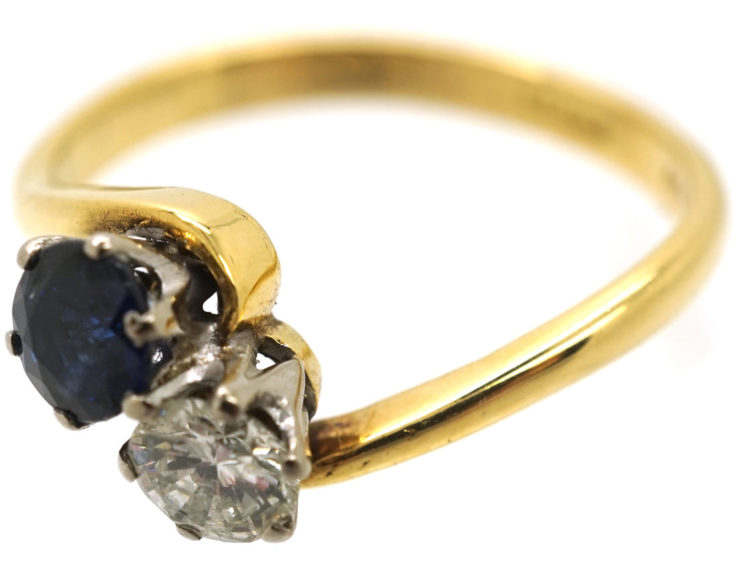 Edwardian 18ct Gold, Sapphire & Diamond Crossover Ring