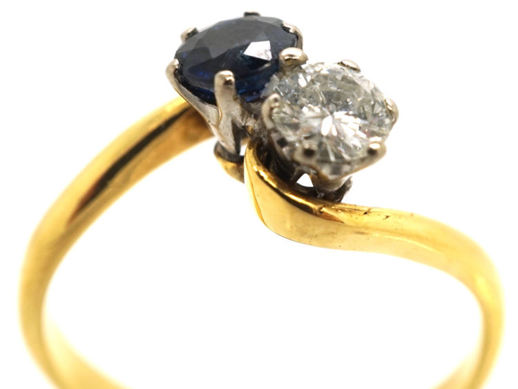 Edwardian 18ct Gold, Sapphire & Diamond Crossover Ring