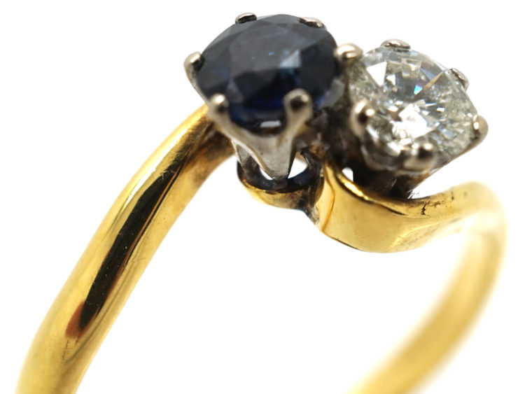 Edwardian 18ct Gold, Sapphire & Diamond Crossover Ring