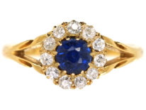 Edwardian 18ct Gold, Sapphire & Diamond Cluster Ring