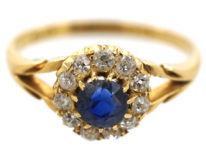 Edwardian 18ct Gold, Sapphire & Diamond Cluster Ring