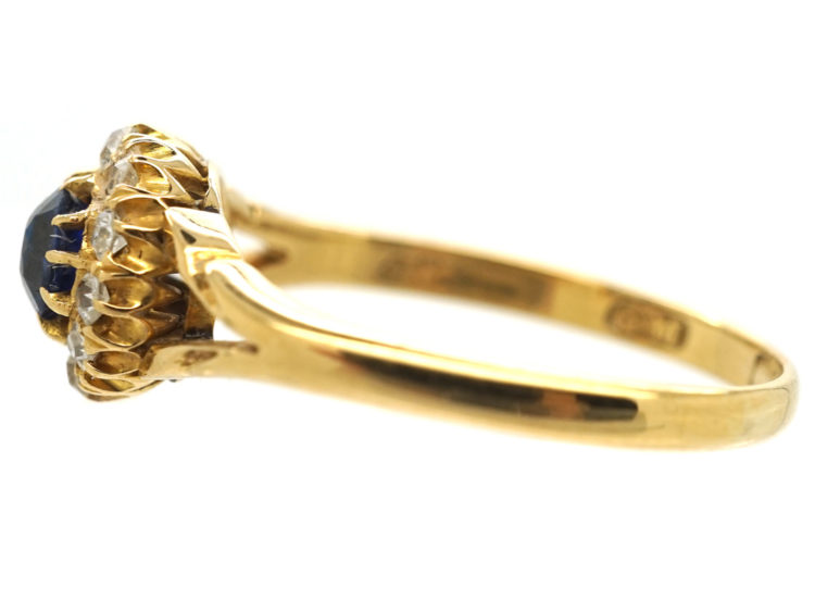 Edwardian 18ct Gold, Sapphire & Diamond Cluster Ring