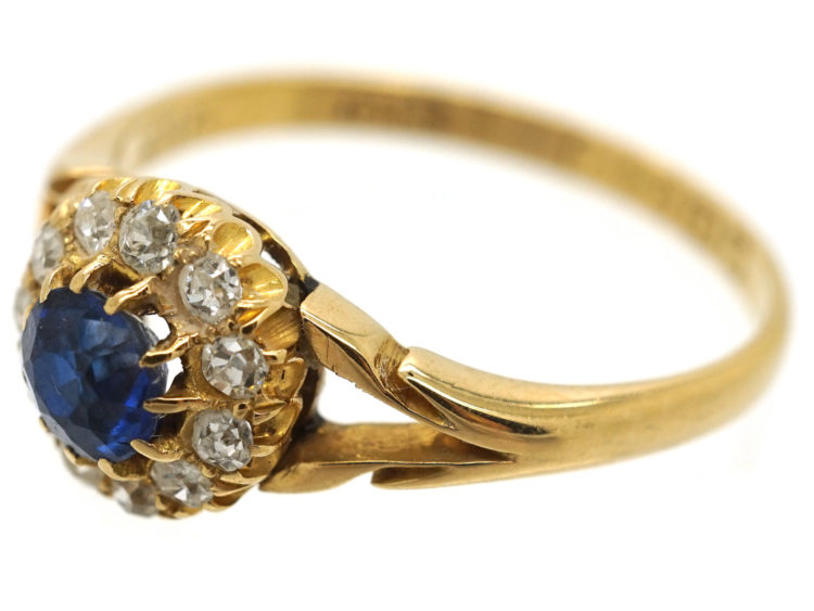 Edwardian 18ct Gold, Sapphire & Diamond Cluster Ring