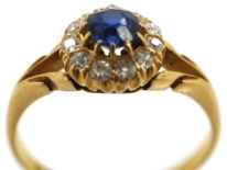 Edwardian 18ct Gold, Sapphire & Diamond Cluster Ring